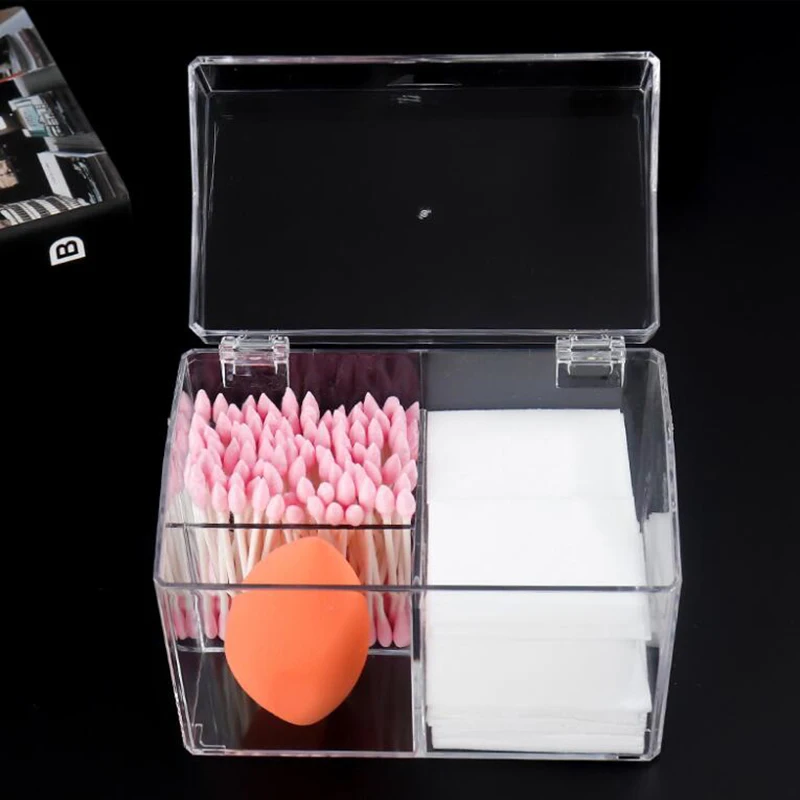 

Acrylic Makeup Organizer 3 Grids With Cover Cotton Swabs Case For Lipstick Eco Friendly Cotton Pad Storage Puff Display Stand