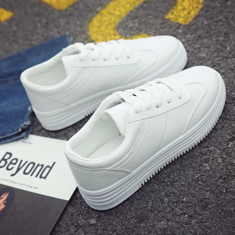 

2021 White Shoes Women Sneakers Casual Women Flats Sneakers Female Footwear Thick Sole Height Increasing Shoes 3cm