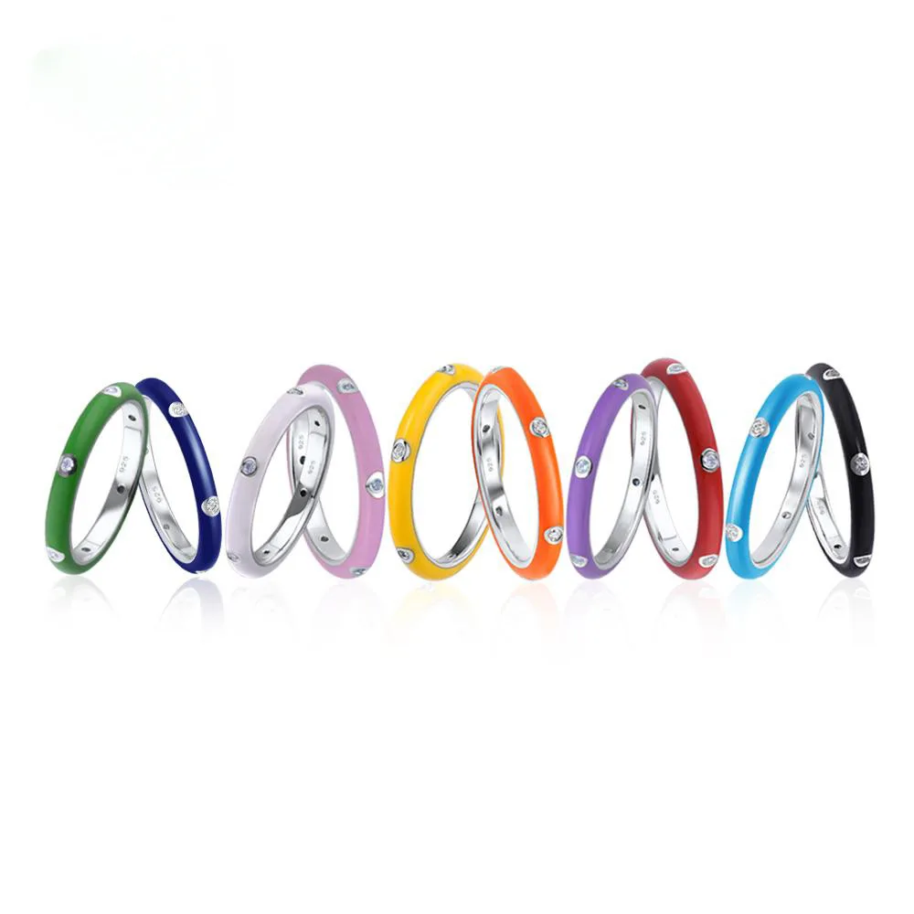 

925 Silver Colorful Rainbow CZ Eternity Stackable Ring for Women Wedding Party Engagement Ring Jewelry Gift 925 Silver Ring Set