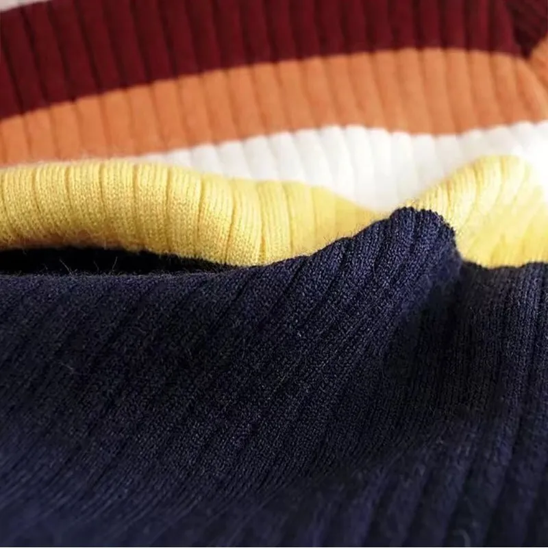 

Fashion Sweet Women's Sweater Colorful Striped Turtleneck Knit Bottoming Top Long Sleeve