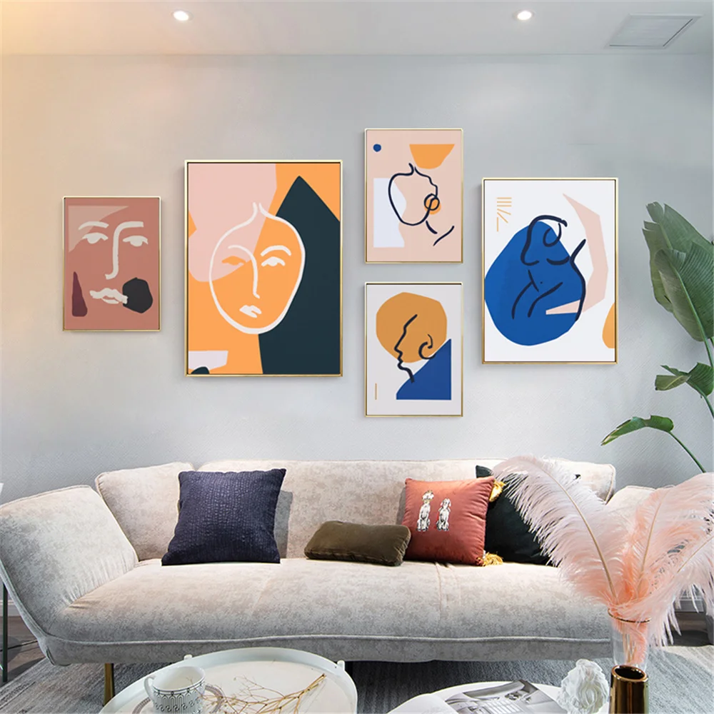 

Abstract Face Body Line Drawing Wall Art Poster And Print Geometry Color Block Canvas Painting Modern Pictures Living Room Decor