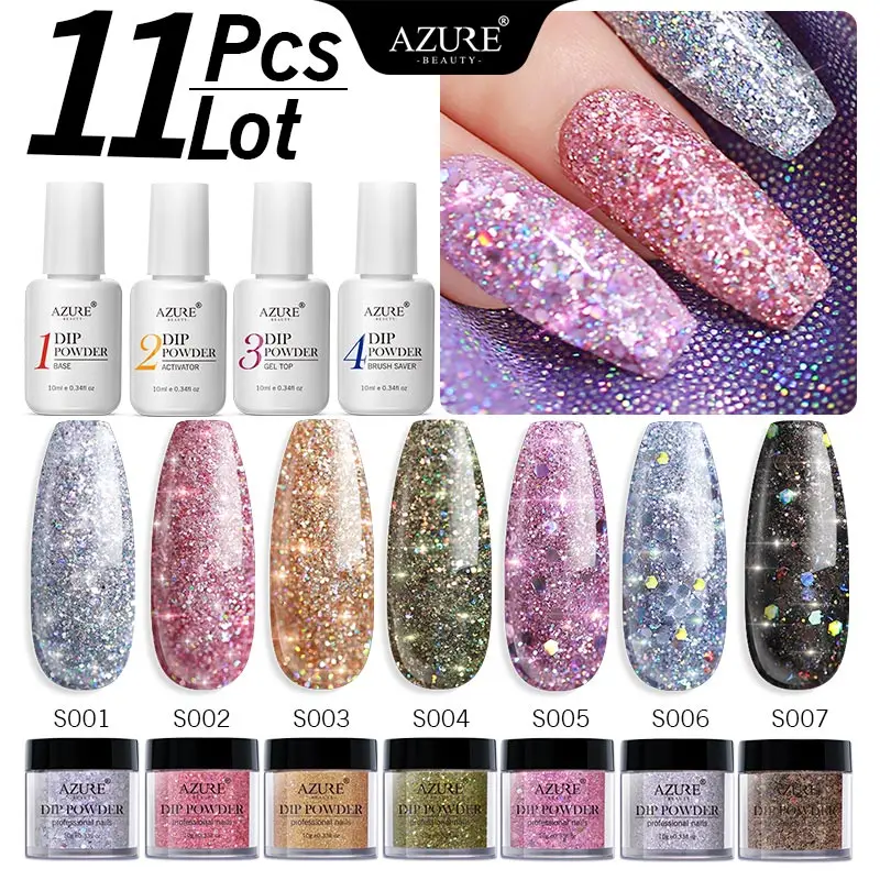 Лазурная красота 11 шт./партия блестящая пудра для ногтей градиентные цвета