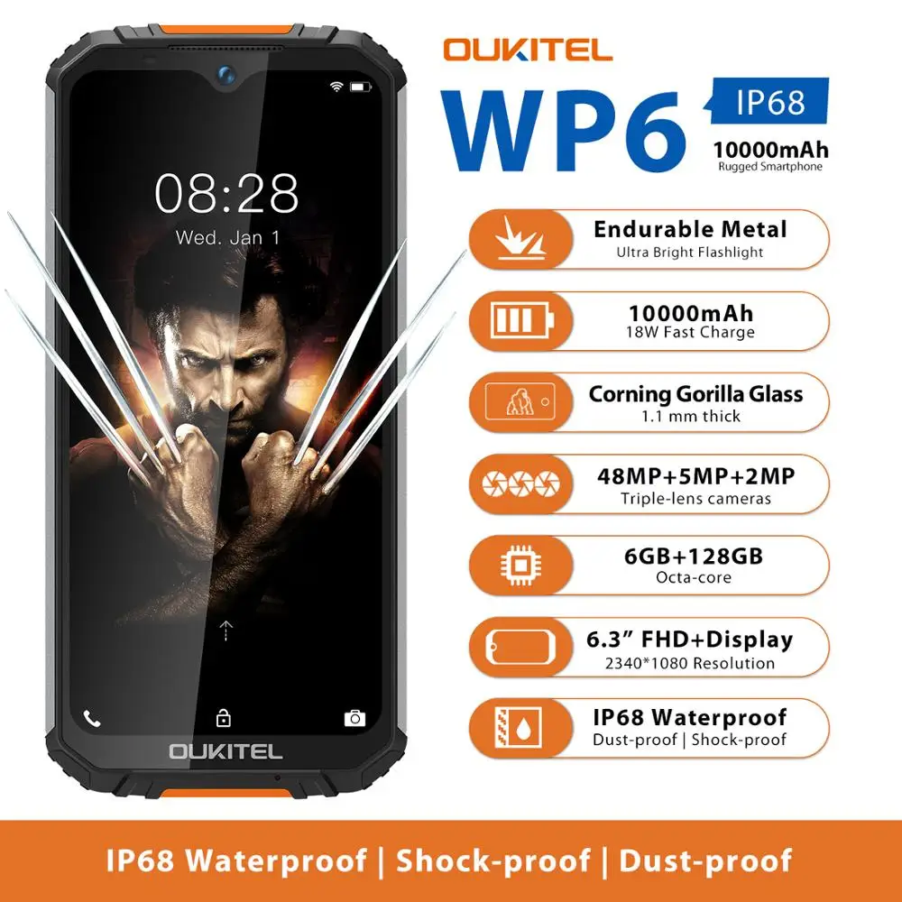 Смартфон OUKITEL WP6 6+128ГБ процессор MT6771T 10000 мАч задняя камера 48+5МП фронтальная 16 МП