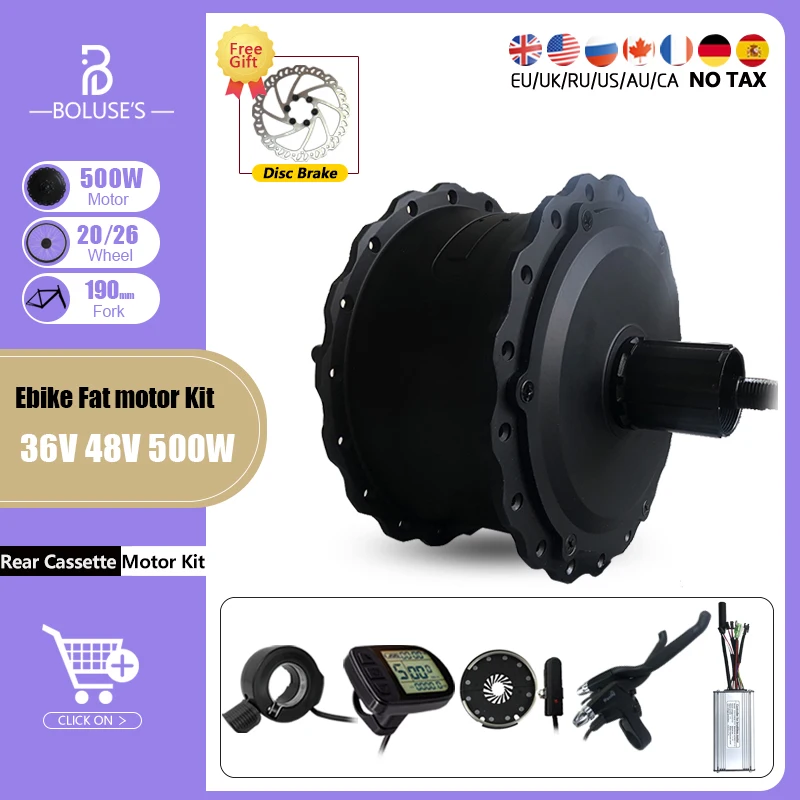 

eBike Kit 36V500W 48V500W Rear Cassette Wheel Hub Motor Fat 4.0Tire Without Rim For Electric Bicycle Conversion Fat Kit