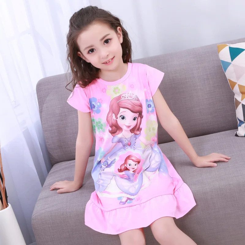 Anna Elsa Dress Girls Nightdress Clothes Summer Cartoon Nightgown Children Clothing Short Sleeved Pajamas Kids Homewear | Детская одежда