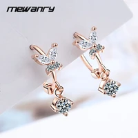 mewanry zircon butterfly 925 steamp hoop earrings for women fashion party bride jewelry birthday gifts prevent allergy