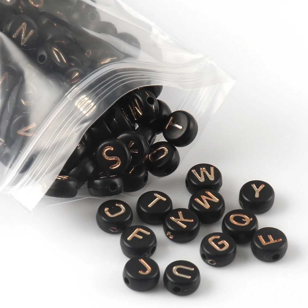 

200/400PCS Mixed Gold Black Letter Acrylic Beads Round Cube Alphabet Beads For Jewelry Making Handmade Diy Bracelet