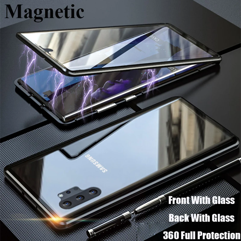 Магнитный чехол для Samsung Galaxy Note 10 pro + двухсторонний из закаленного стекла 360