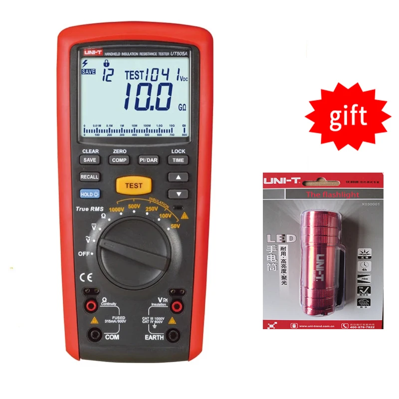 

UNI-T UT505A 1000V Digital Handheld True RMS Megger Insulation Resistance Meter Tester Multimeter Ohm Voltmeter Megohmmeter