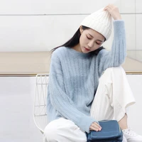 blue imitation velvet sweater loose short sweater womens autumn winter women clothing