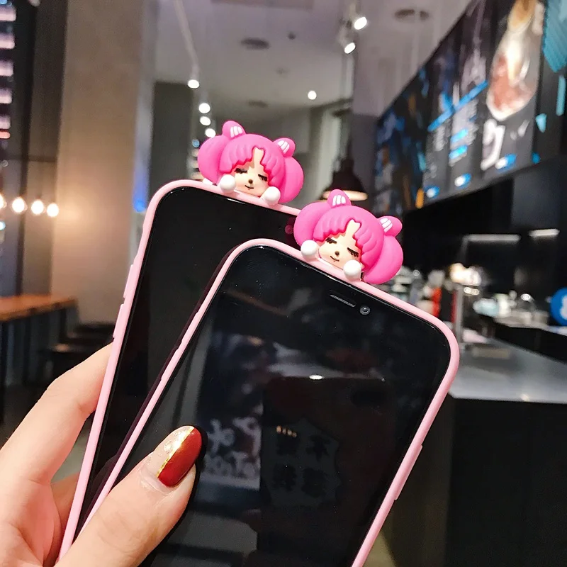 Милый мультяшный Сейлор Мун розовый чехол для телефона для iPhone 11 Pro X 8 7 6s Plus XS Max XR мягкий 3D кукольные игрушки стенд ремешок задняя крышка