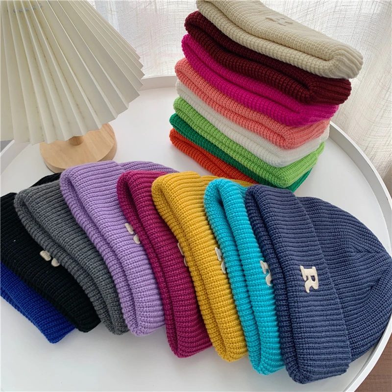 Новинка 2021 шапка в виде черепа с надписью R вязаные шапки зимние теплые