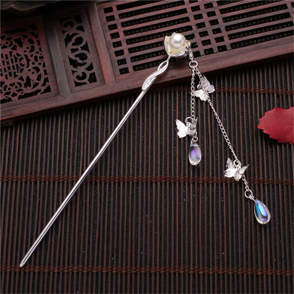 Creative Classic Pearl Tassel Butterfly Hair Stick Direct Plate Hairpin White Bridal Headdress Hair Fork Jewelry Ornaments