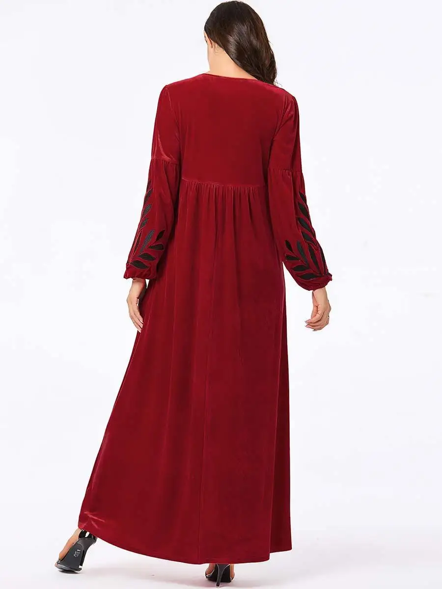 Женское бархатное Макси платье Abaya длинное Кафтан с вышивкой в арабском и