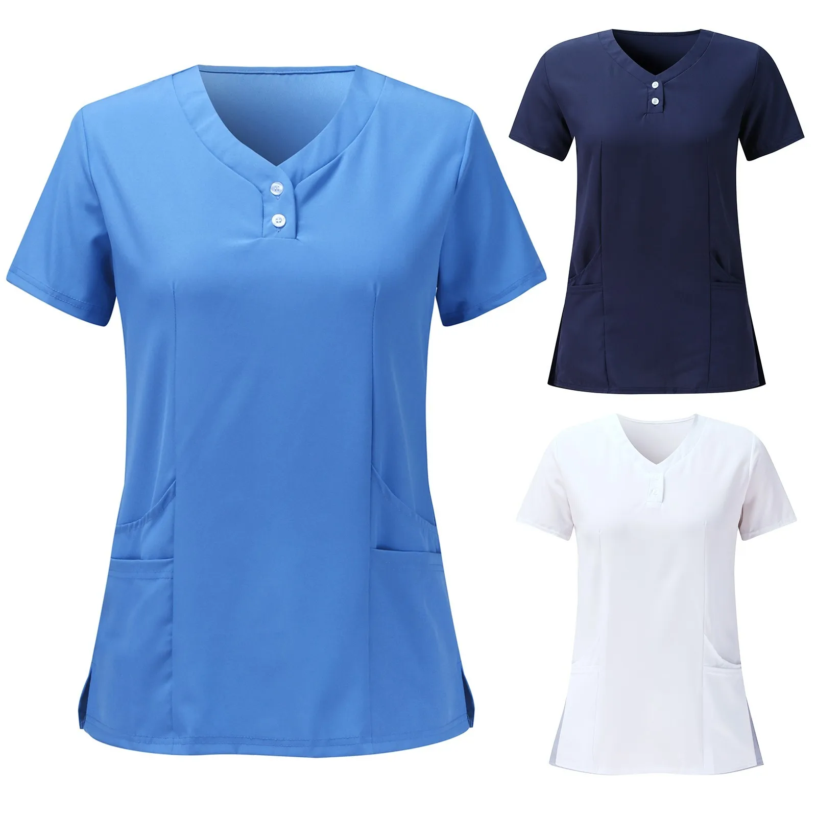

Женская однотонная форма медсестры с коротким рукавом и V-образным вырезом