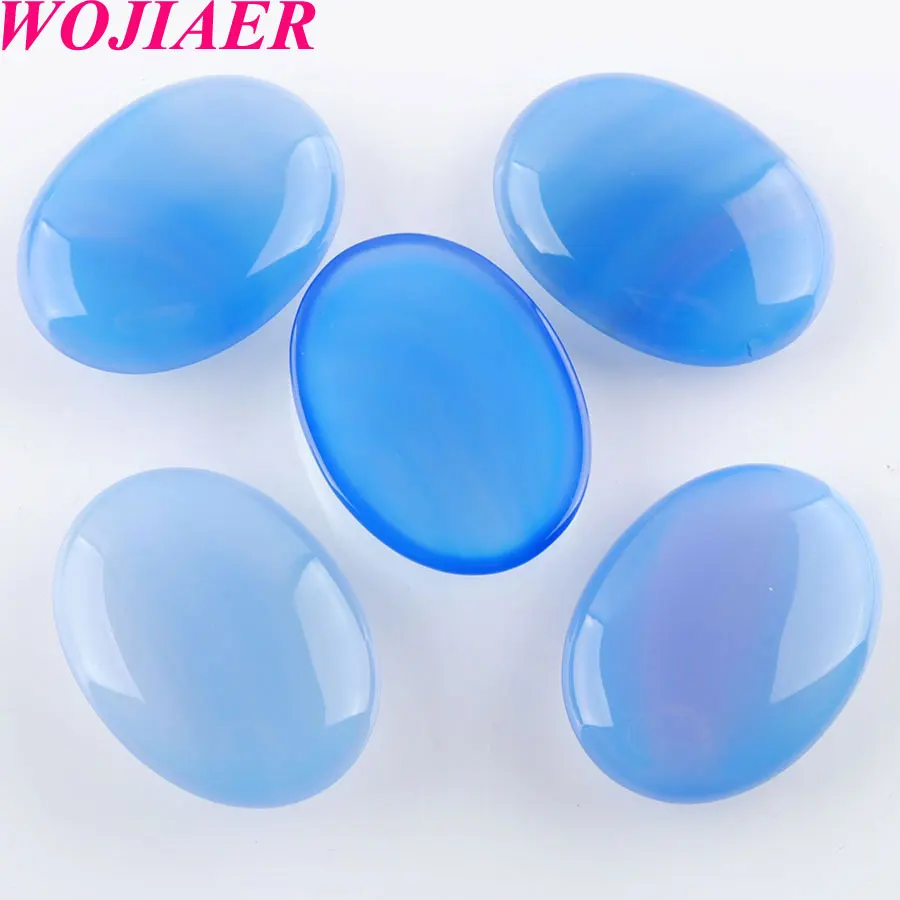 

WOJIAER Natural Blue Agates Gem Stones Oval Cabochon CAB No Drill Hole 30x40x8mm Jewelry Making 10PCS PU8127
