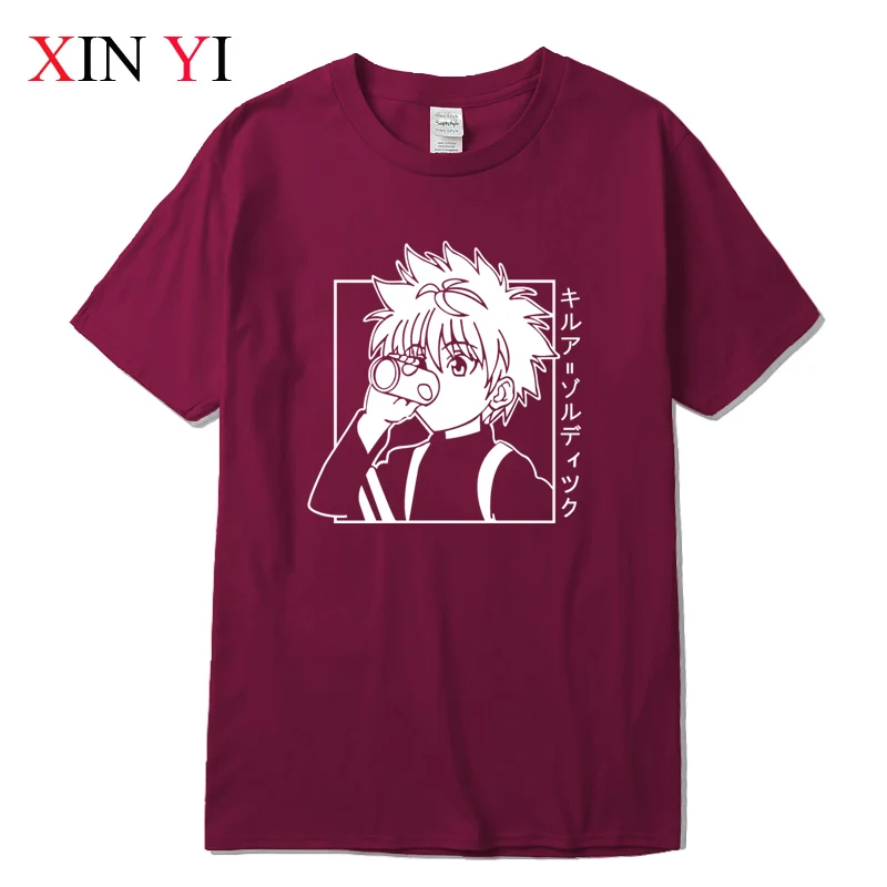 XIN YI Men's Casual High Quality 100% Cotton T-shirt Tops Kawaii Hunter X Tshirt Killua Zoldyck Anime Tee Shirt | Мужская одежда