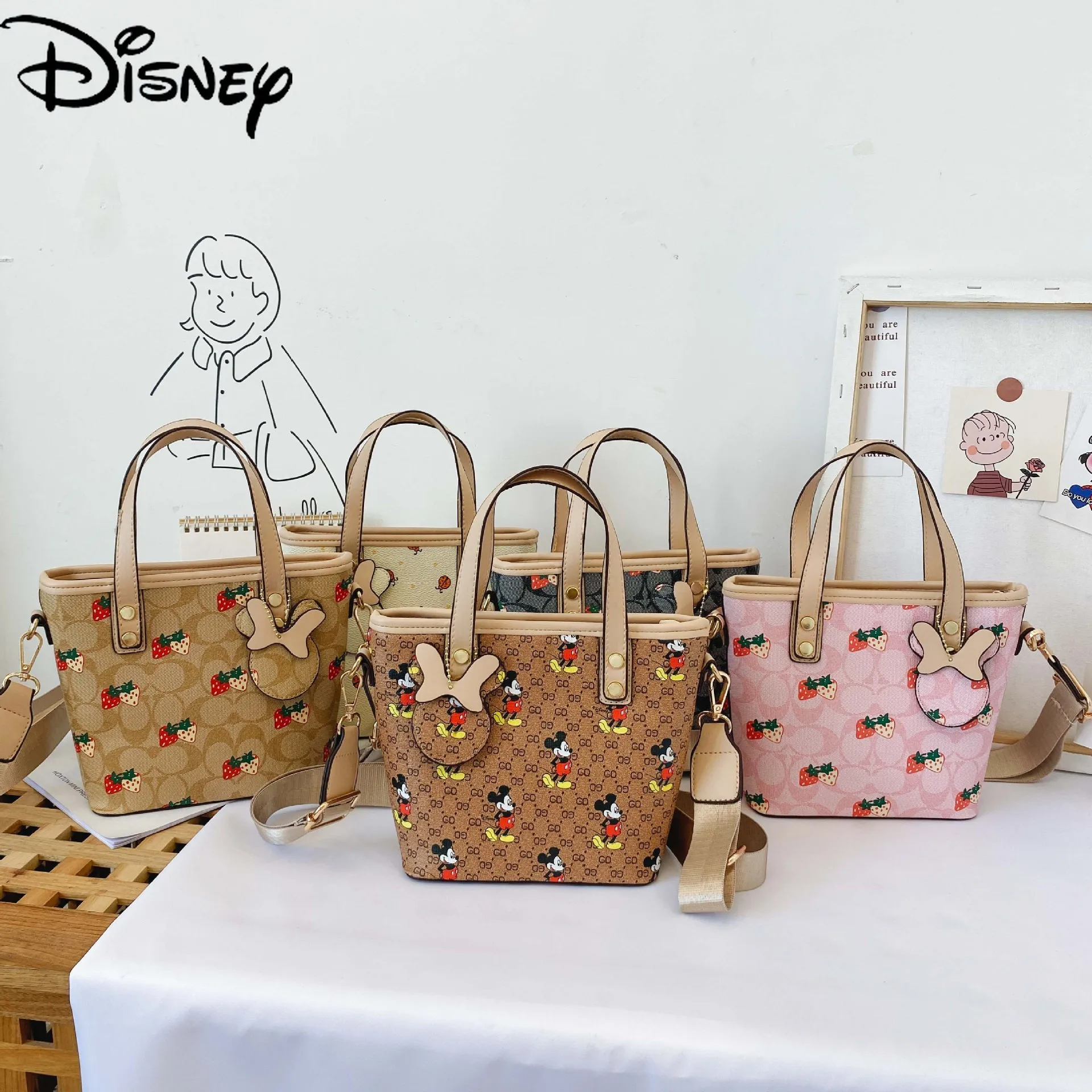

Disney Fashion New 2021 Simple Large Capacity Tote Bag Cute Mickey Printed Children's Single Shoulder Bag