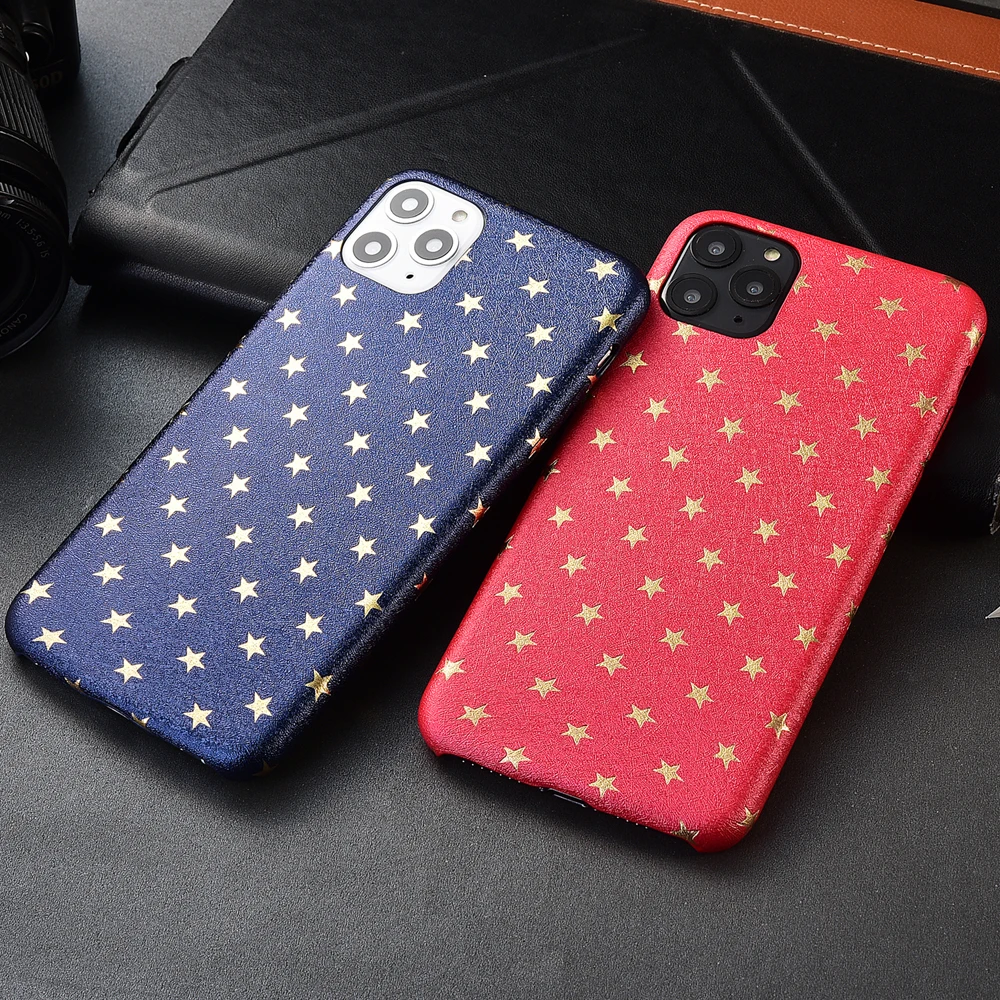 Мягкий Шелковый кожаный чехол золотого цвета со звездами для iPhone 11 Pro Max 6plus 6S i7 7 8