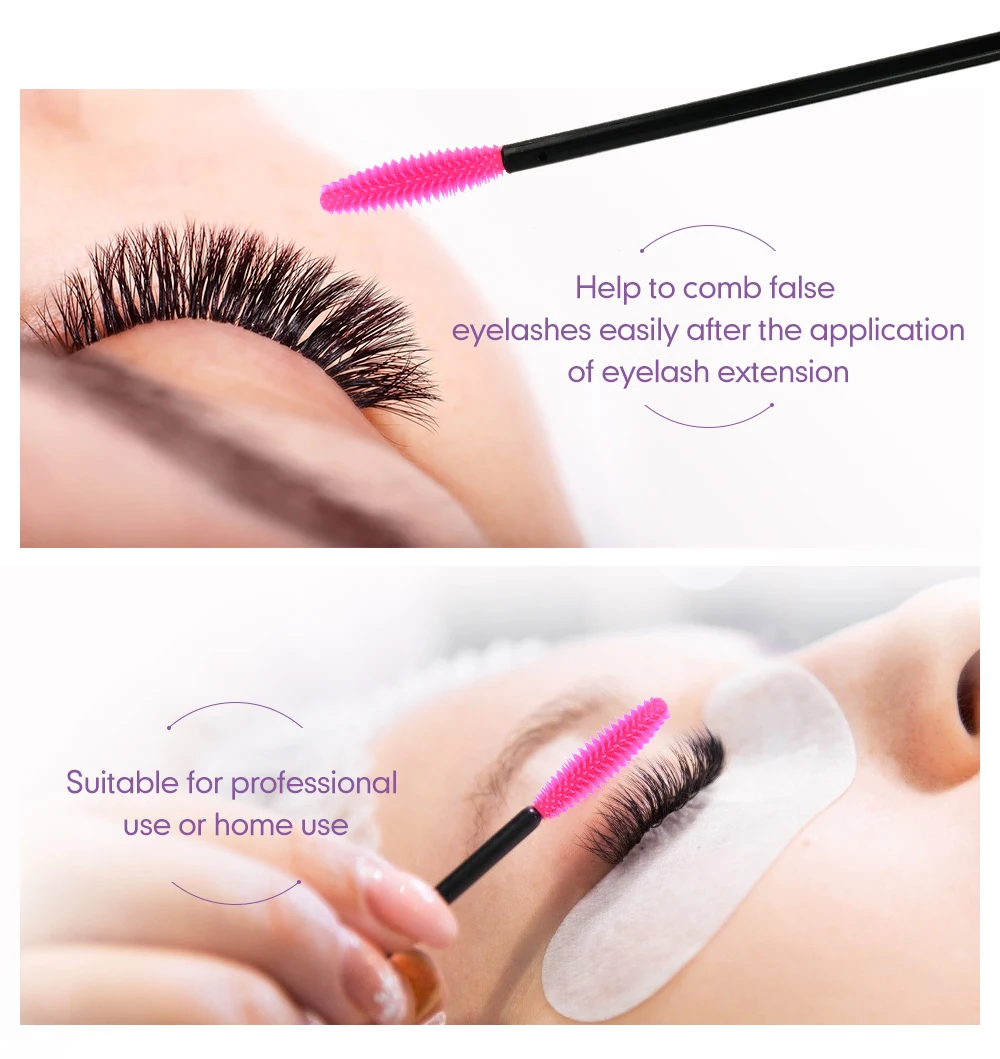 50pc Silicone Make Up Brush For eyelash extension Four Colors One-off Disposable Eyelash Brush Mascara Applicator Wand Brush