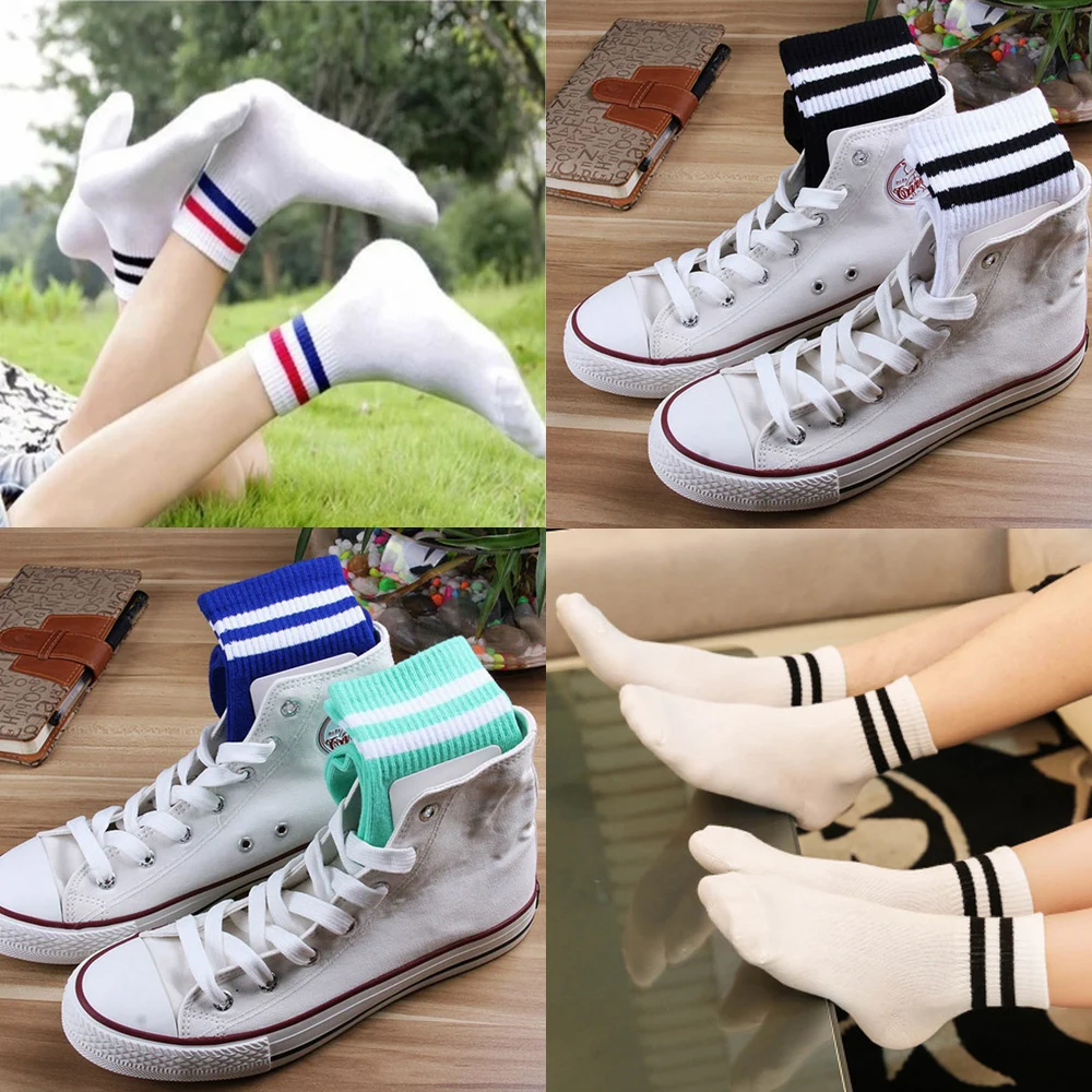 Fashion Funny Cute High School Girls Cotton Loose Two Striped Women Socks Hip Hop Skate Short Harajuku Female Art Retro | Женская одежда
