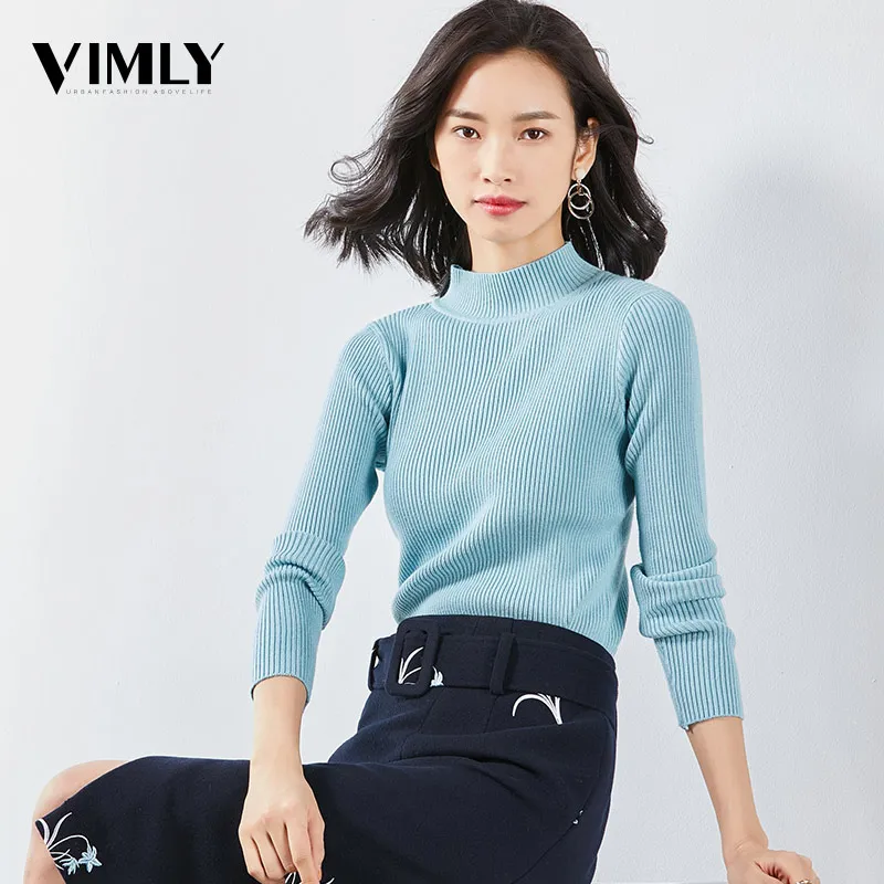 Vimly Women Basic Solid Knitted Sweater Female Casual Slim Fit Turtleneck Pullovers Ladies Winter Warm Tops | Женская одежда