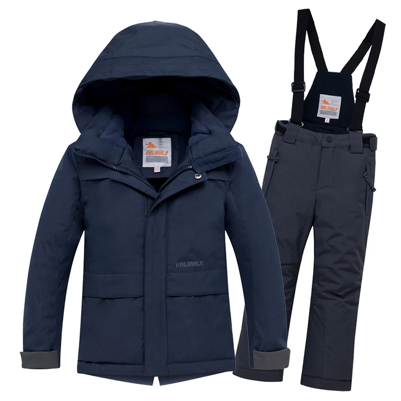 Dark Blue Зимний лыжный костюм детская Лыжная куртка для мальчиков, штаны 2 предмета, водонепроницаемые ветрозащитные теплые комплекты для сноубординга детская одежда для мальчиков на открытом воздухе - Цвет: Dark Blue