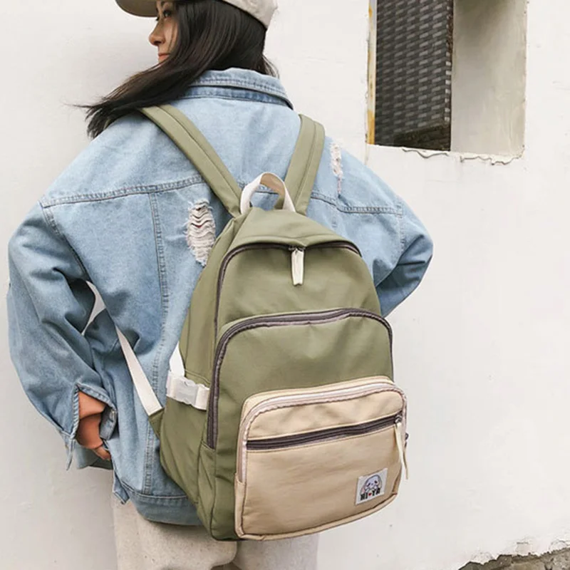 

Wild Nylon Backpacks Multi-pocket School Bag Personality Spell Color Women Bags Fashion Casual Women Backpack For Teenage Girls