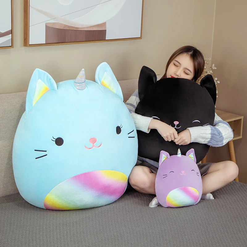 

25-80cm creative cute soft down cotton padded unicorn cat pillow, comfortable fabric, non-deformation sofa bed cushion plush toy