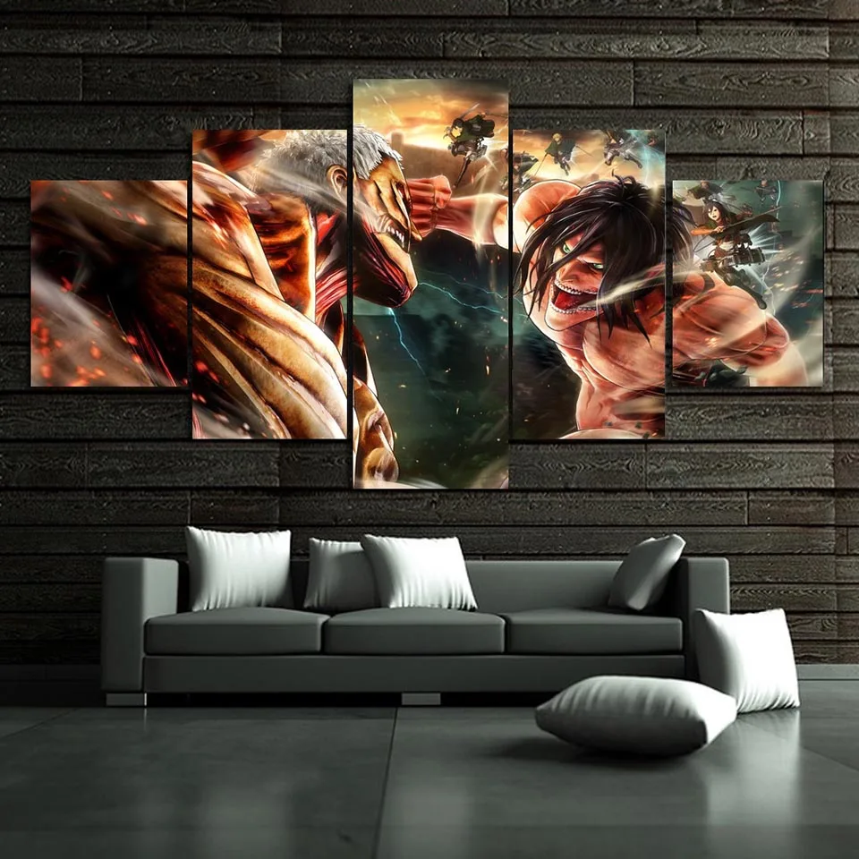 

Prints Pictures Home Wall Art Modular Poster 5 Pieces Attack On Titan Animation Painting On Minimalism Canvas Living Room Decor