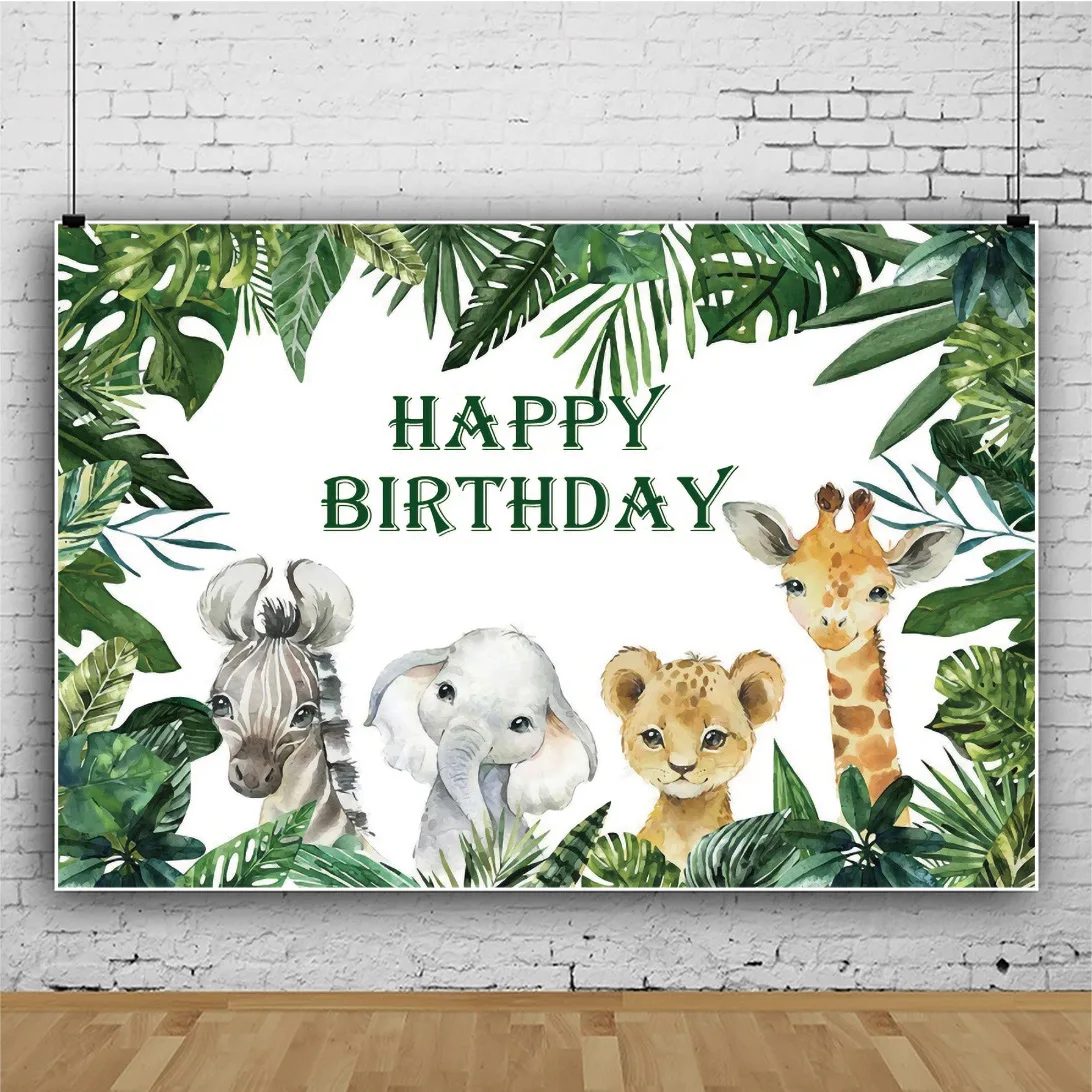 

Tropical Jungle Forest Animal Safari Party Newborn Baby Shower 1st Birthday Kids Portrait Backdrop Vinyl Photo Background