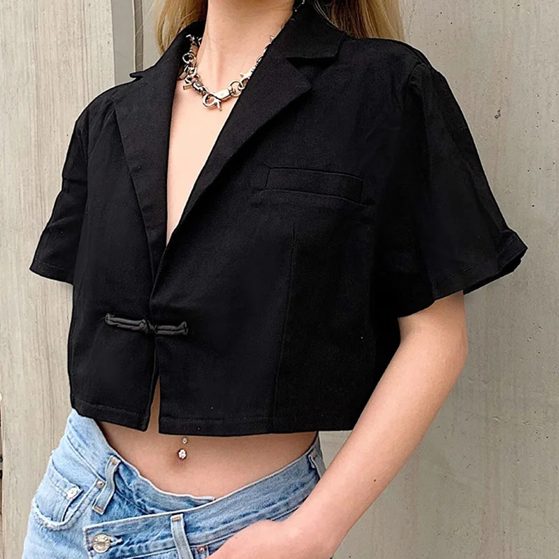 JIEZuoFang черные винтажные готические женские футболки с коротким рукавом Harajuku панк