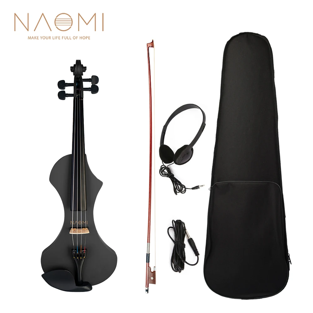 

NAOMI V1 Series 4/4 Full Size Electric Violin Hand-Carved Solid Wood Violin Body with Brazilwood Octagonal Bow Headphone Audio