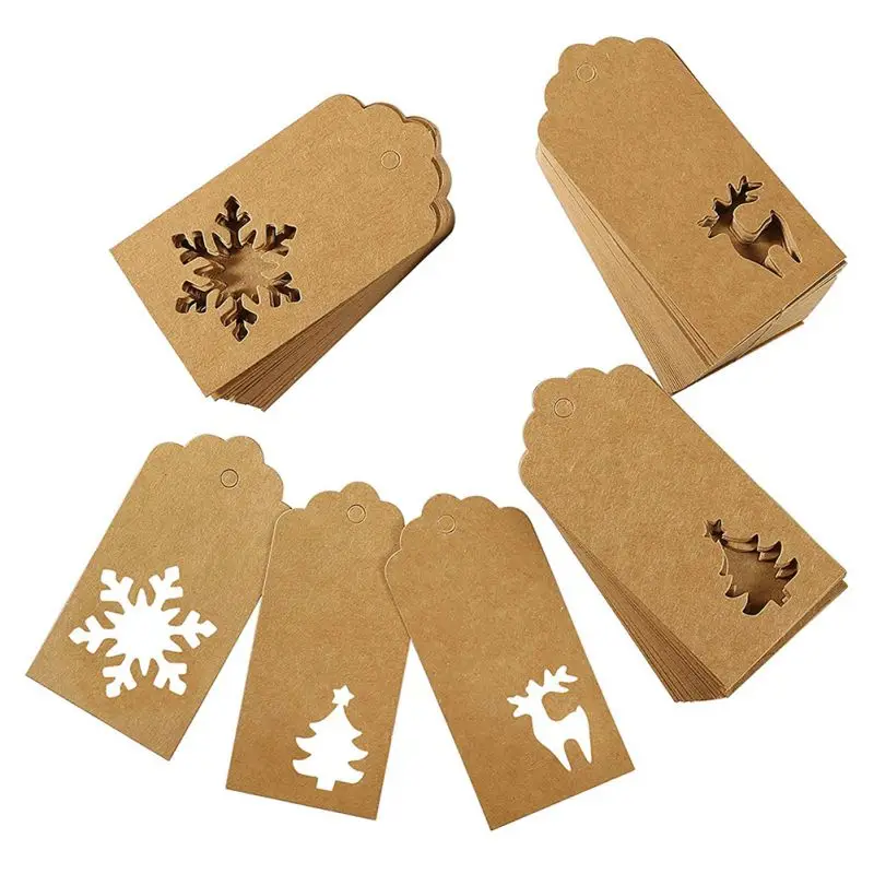 150pcs Рождественская елка висит Бумага тег Рождественский набор этикеток крафт