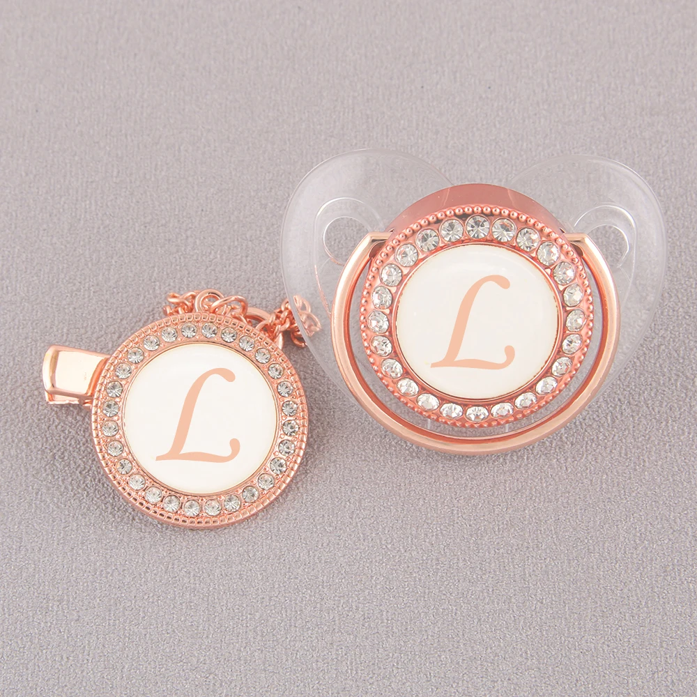 Прозрачная Детская Соска-пустышка розового и золотого цвета с зажимом 26 именем