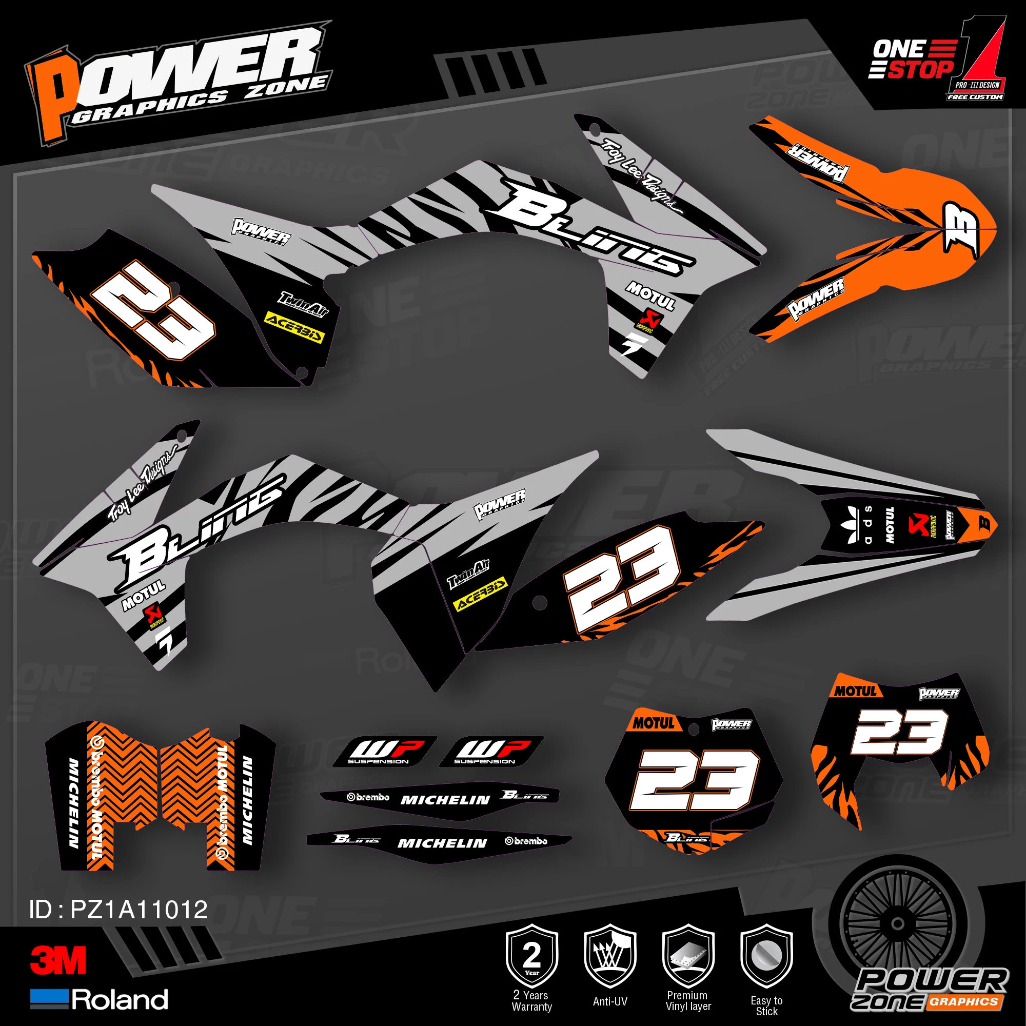 PowerZone Custom Team Graphics деколи для фона 3 м Набор наклеек KTM SX SXF MX 11-12 EXC XCW Enduro 12-13 125 до 500cc 12