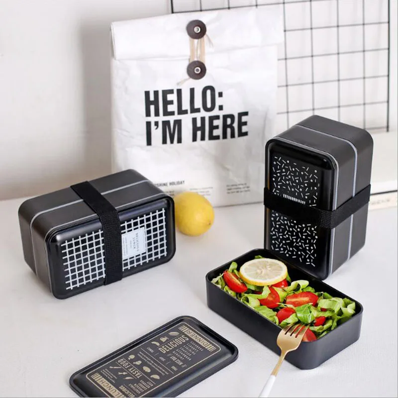 Ланч бокс двухслойный Портативный Bento box экологичный пищевой контейнер с