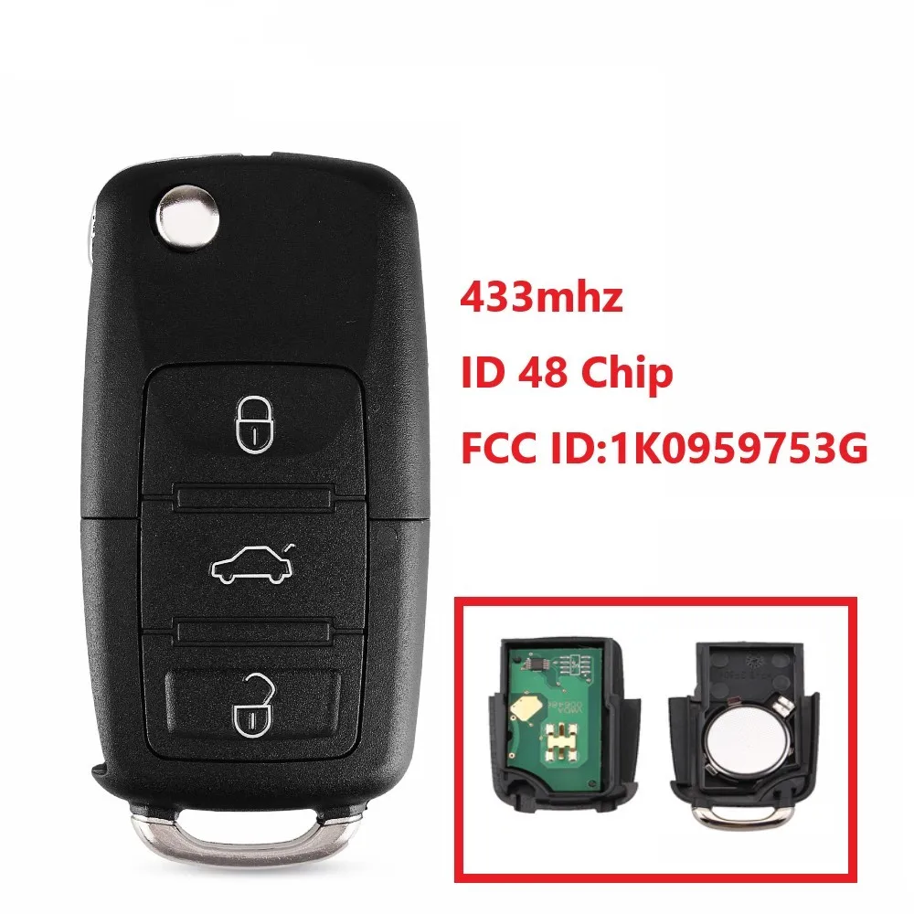 3 кнопки дистанционного ключа 433 МГц ID48 чип для VOLKSWAGEN VW PASSAT B5 B6 Skoda Tiguan Touran GOLF JETTA