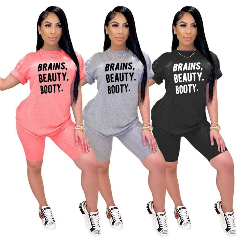 Женский спортивный костюм с надписью летний комплект из 2 предметов футболка и