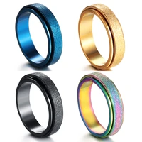 4 colors fashion punk vintage luxury stainless steel matte wedding party rotable bling ring for men women jewelry gift wholesale