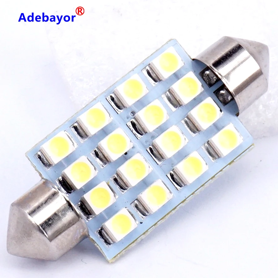 10X 41 мм 1210 3528 16 SMD LED белый автомобильный Купол гирлянда интерьерные лампочки авто