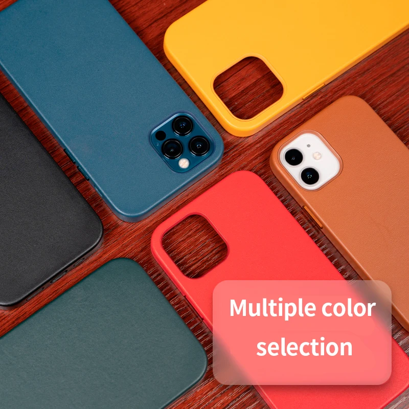 

Original Cowhide Leather Case For Iphone 12 Pro Max Cases Mag Magnetic Safe Wireless Charging Protection For iphone 12 Mini Case