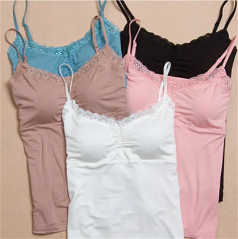 

Summer Lace Padded Camisole Women Tops Bras Seamless Bra Padded Solid Tank Top Straps Sleepwear Nightwear Pajamas Soft