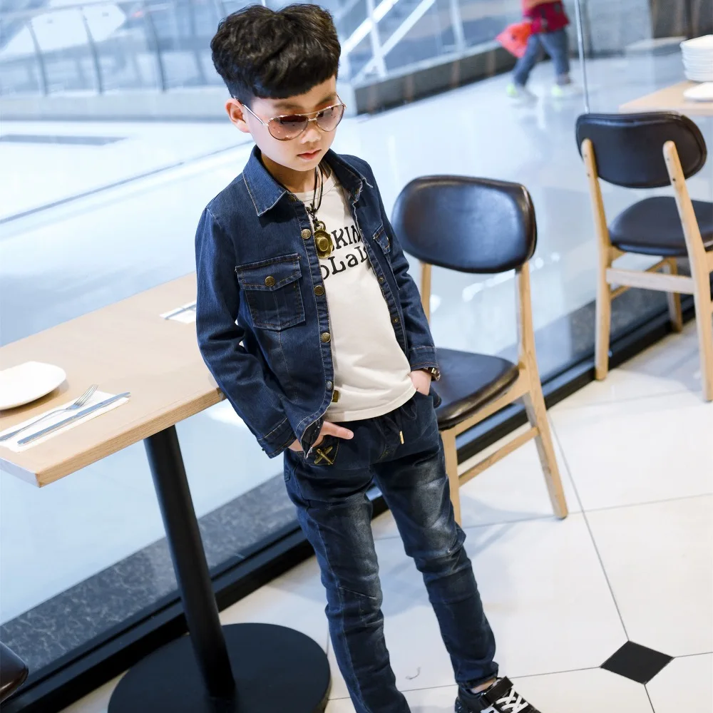 Брюки для мальчиков осень 2019 детские джинсы эластичная талия стрейчевая