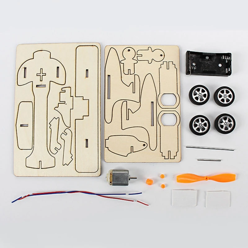Дети Diy Электрический деревянный гоночный автомобиль собранные головоломки