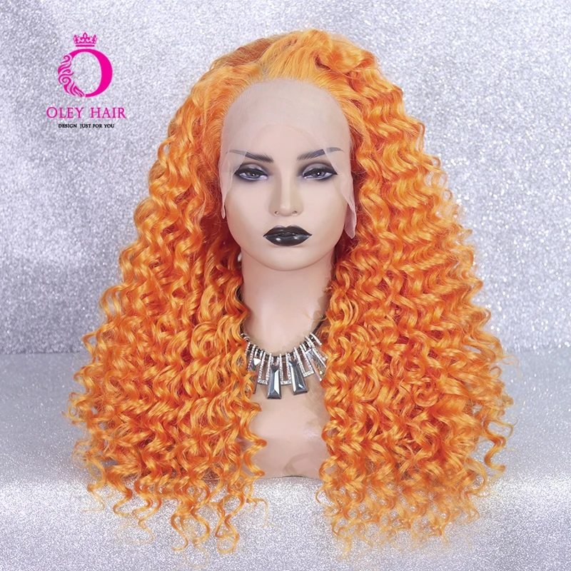

Afro Kinky Curly Orange Lace Front Wig Heat Resistant Free-part Synthetic Wig Drag Queen/Cosplay Wigs For Black Women OLEY