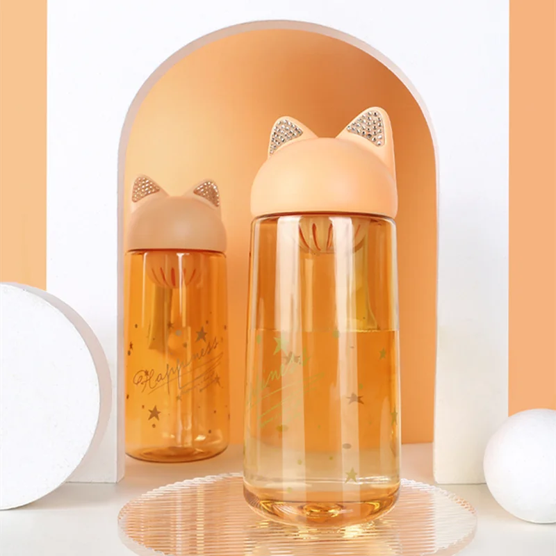 

350ml foldable water bottle tea infuser cute plastic pink transparent bottles wide mouth creative with lids sports waterbottle
