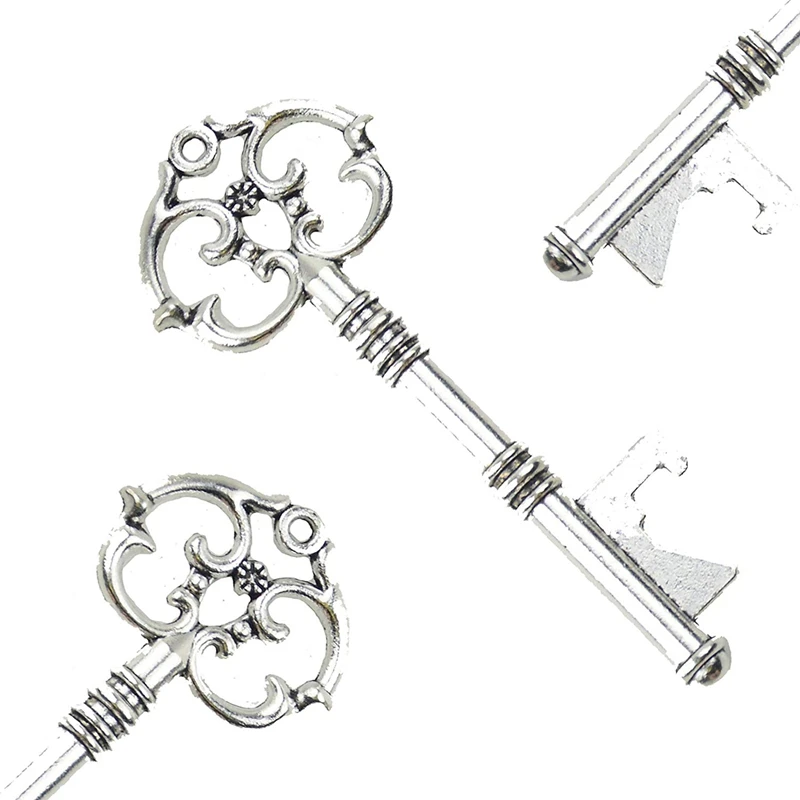 

50Pcs Wedding Candy Souvenir Gift Set Pillow Candy Box Vintage Skeleton Key Opener French Ribbon