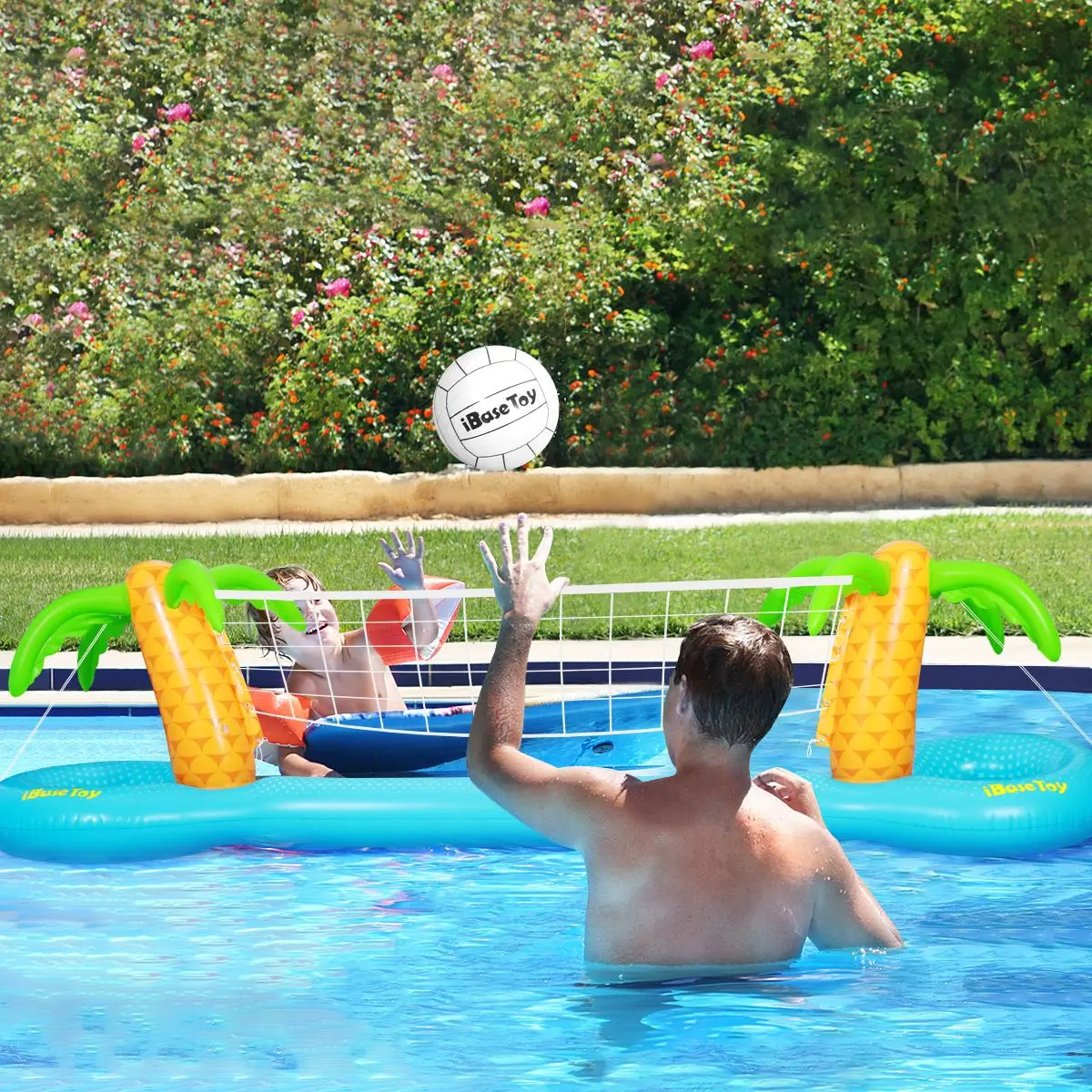 

IBASETOY PVC Inflatable Volleyball Game Set Floating Volleyball Net Water Sport Swimming Pool Toy for Family Kids 300*65*85cm