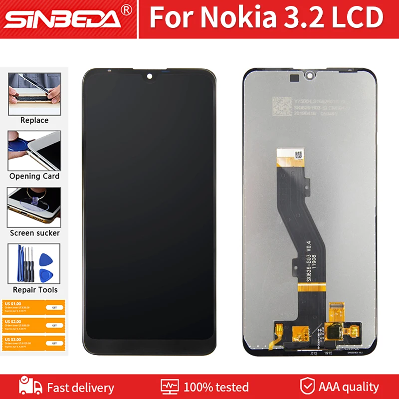 

6.26" Original LCD Assembly For Nokia 3.2 TA-1156 TA-1159 TA-1164 LCD Display Touch Screen 1520*720 Pixel Digitizer Replacement